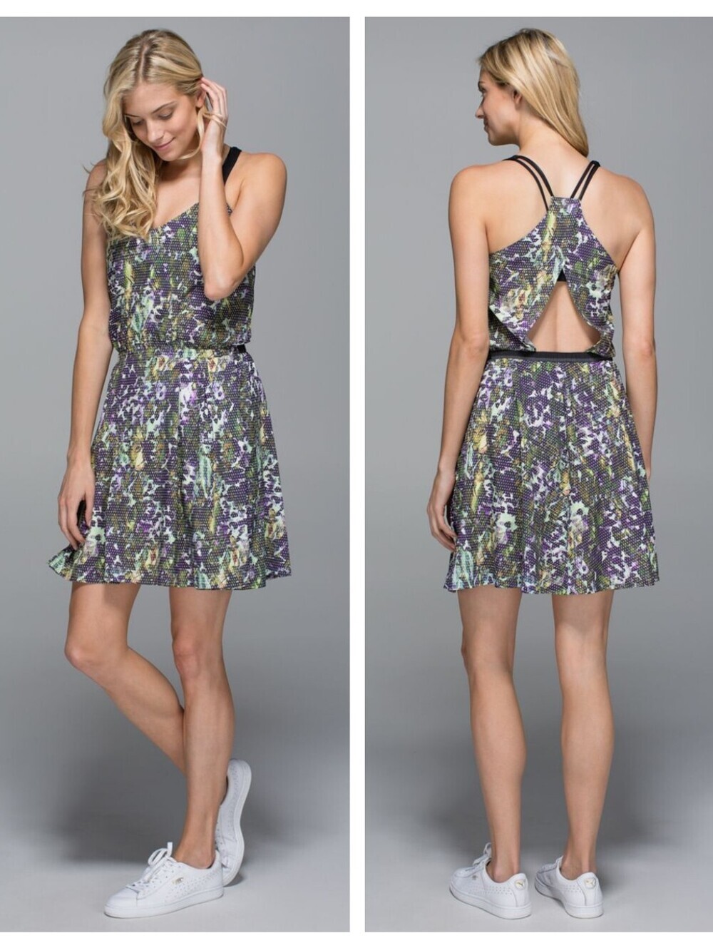 Lululemon City Summer Dress Floral Sport White Multi Narrow Court Stripe Black 8